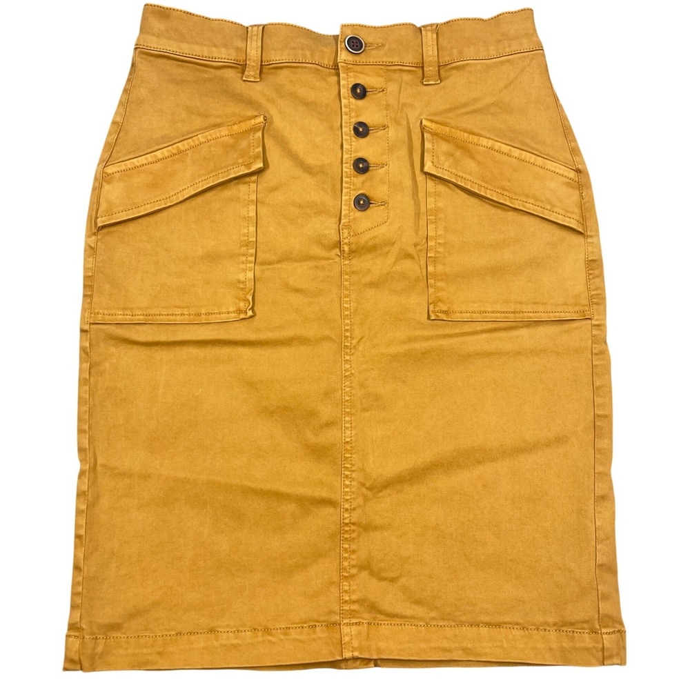Pilcro and the Letterpress Mustard Yellow Button Fly Cargo Utility Skirt Women 0